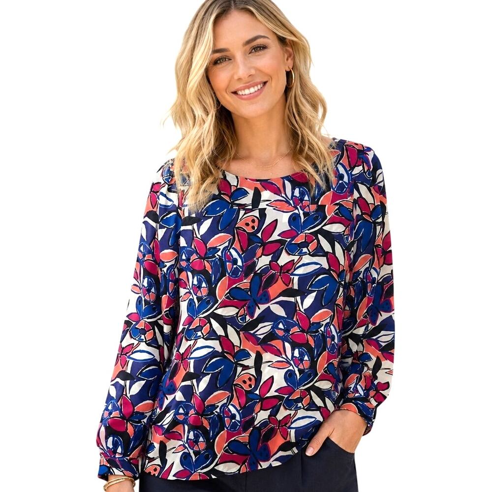J Crew NEW Night Berry Sky Top Womens XS Bateau Neck Floral Poplin Blouse NWT